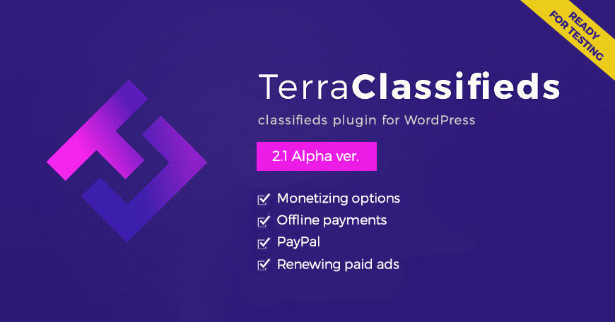 TerraClassifieds with monetizing options ready for testing - WordPress classifieds plugin