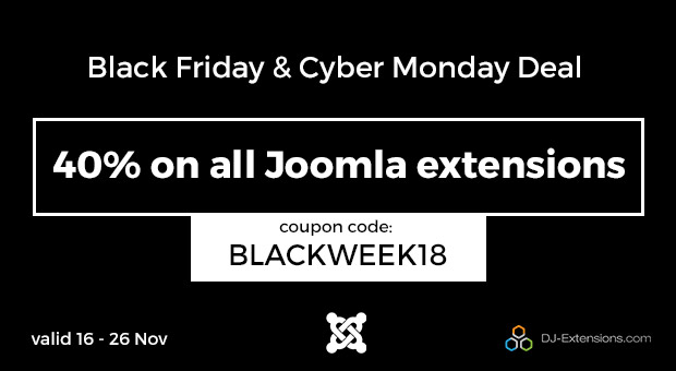 Black Friday / Cyber Monday 2018 deal discount on Joomla extensions