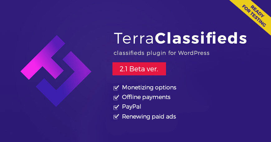 TerraClassifieds with monetizing options 2.1 Beta ready for testing - WordPress classifieds plugin