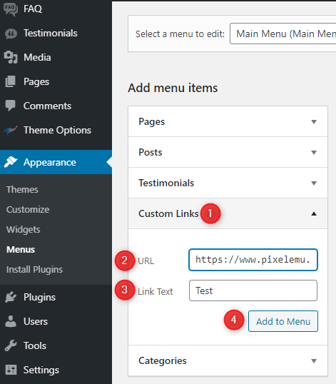Now let’s add a new menu item in wordpress menu