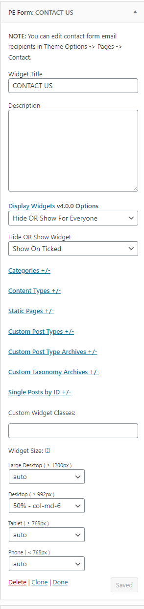 pe form widget wordpress theme