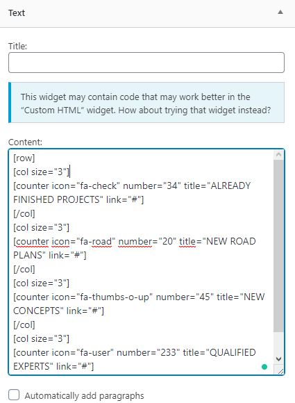 counter shortcode in a text widget wordpress